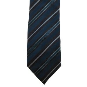 Canali Mens Silk Tie Navy Blue Teal Striped Italian Designer Business Luxury